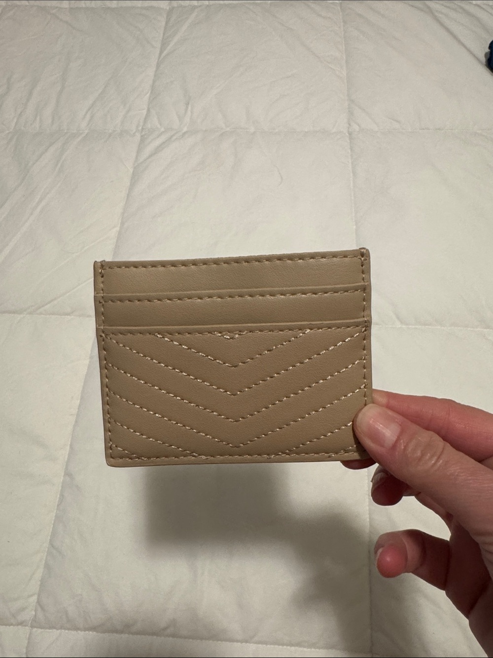 Quilted Chevron Card Holder - Nude Beige